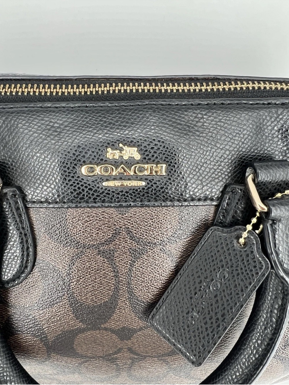 Coach Brown Signature Satchel with Black Leather Trim - Picture 4 of 11